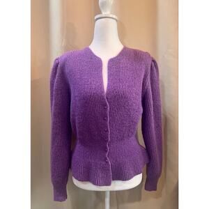 Vintage 1980s Purple Peplum Knit Sweater- Size L